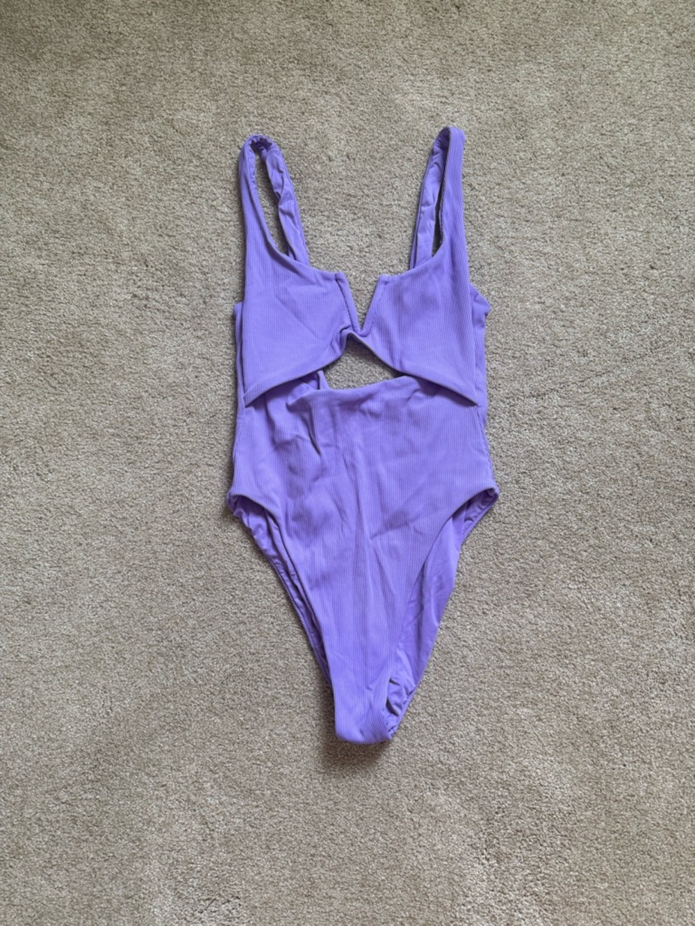 Lilac Cutout Ribbed One-Piece Swimsuit